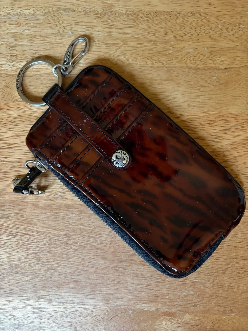 Brighton animal print Brown Patent Leather Wallet Keychain with ID Window